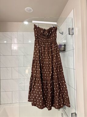 Anthropologie Brown Polka Dot Maxi Dress